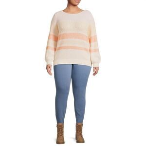 Heart N' Crush Women's Plus Size Boatneck Colorblocked Cozy Sweater